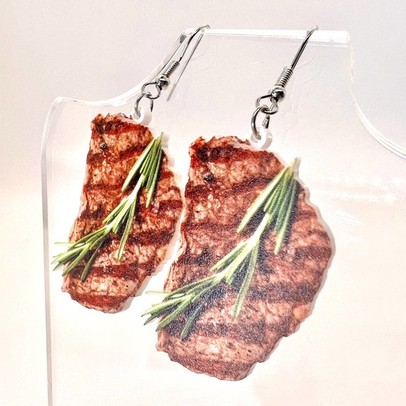 Ribeye Steak Earrings - Steak House Earrings - Foodie Earrings - Statement Earri - Picture 5 of 8
